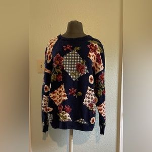 Vintage hand knitted mixed floral print sweater size XL